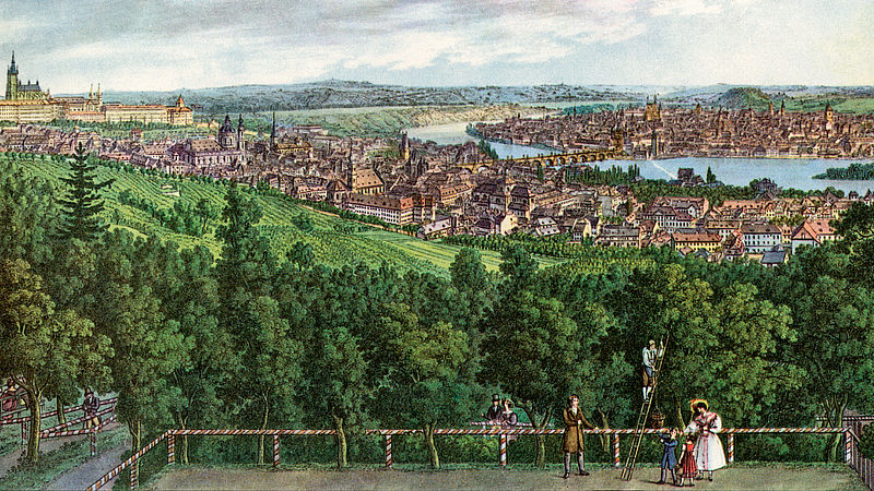 Vincenc Morstadt - Mírohorský rád kneippoval na Petříně (pohled na Petřín z Nebozízku) (1830)
